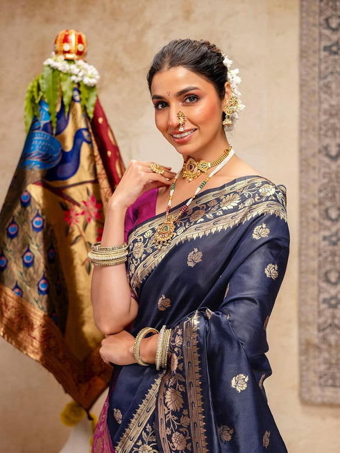 Vasthrlay Weaving Paithani Black Saree