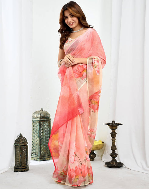 Vasthrlay Unstitched Readymade Traditional Pink Saree