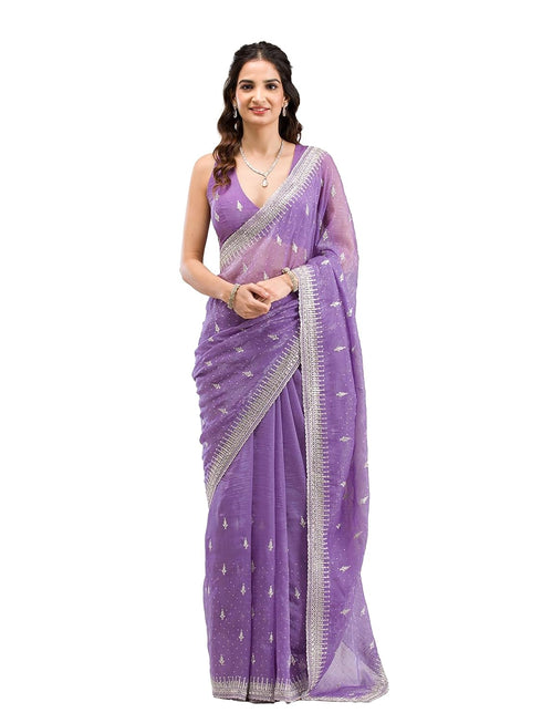 Vasthrlay Embroidery Siroski Unstitched Purple Ethnic Wear