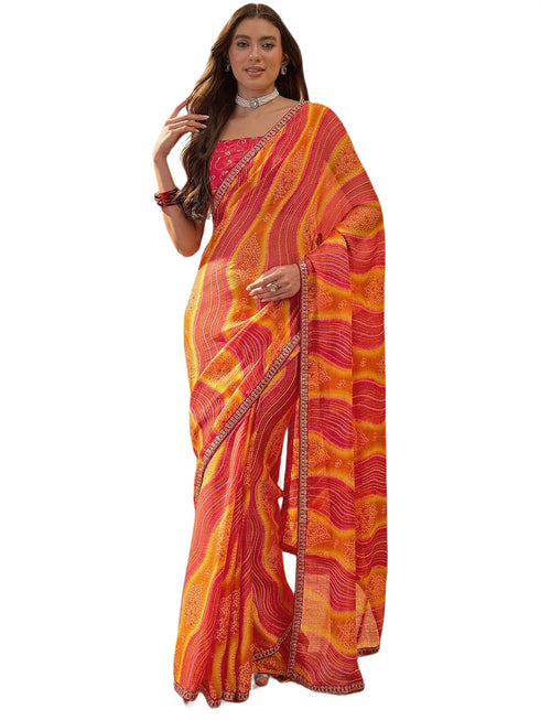 Vasthrlay Chiffon Bandhani Unstitched Purple Saree