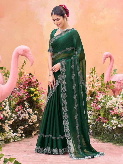 Vasthrlay Shimmer Chiffon Unstitched Maroon Saree