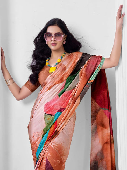 Vasthrlay Abstract Printed Beige Saree