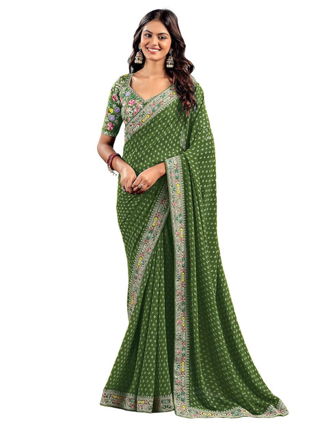 Vasthrlay Georgette Embroidery Unstitched Green Saree