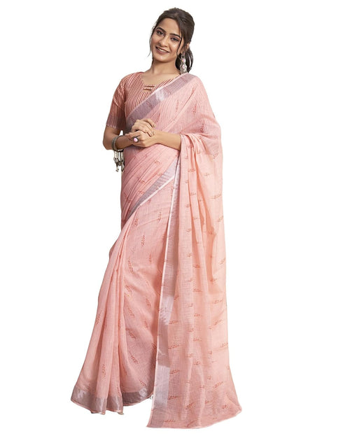 Vasthrlay Printed Striped Unstitched Peach Saree