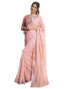 Vasthrlay Printed Striped Unstitched Peach Saree