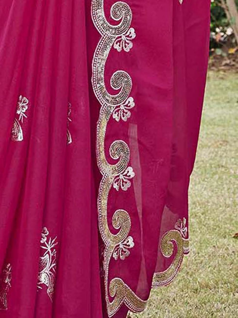 Vasthrlay Georgette Scalloped Pink Saree