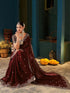 Vasthrlay Scalloped Embroidery Maroon Saree With Unstitched Blouse Piece
