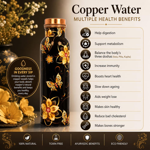 Copper Bottle Black Base Floral 1000 ml