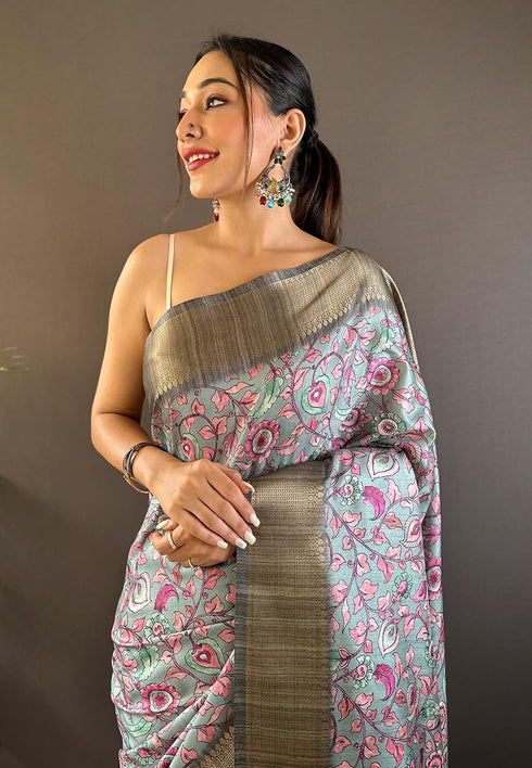 Vasthrlay Kanjivaram Kalamkari Printed Ethnic Wear