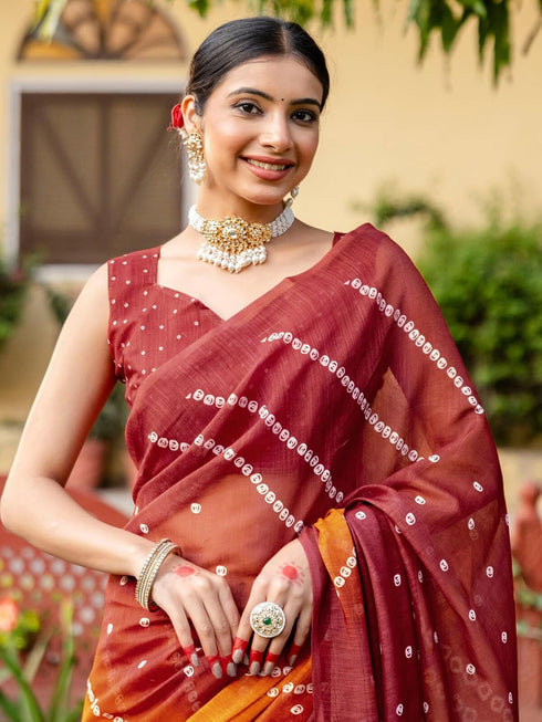 Vasthrlay Bandhani Printed Unstitched Peach Saree