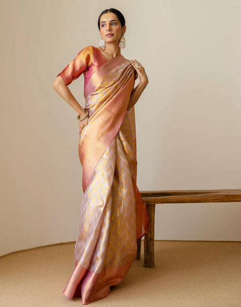 Vasthrlay Special Jacquard Unstitched Pink Saree