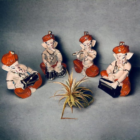 4 Inches Ganesha Musical Set for Home Offce Decorative Living Room Diwali Decor Teachers Day Gift Ganesh Chaturthi Idols Showpiece Puja Car Dashboard