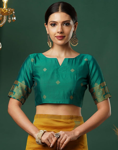 Vasthrlay Banarasi Jacquard Unstitched Teal Saree