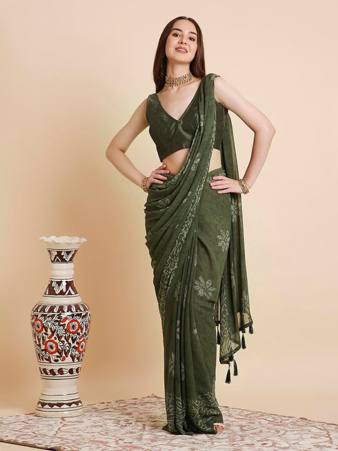 Vasthrlay Georgette Printed Unstitched Turquoise Saree