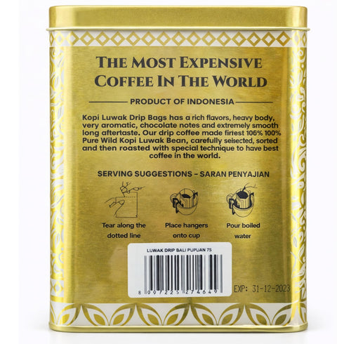 Worcas Wild Kopi Luwak Bali Pupuan Drip Coffee Bags 7 x 10g
