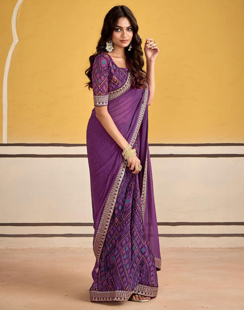 Vasthrlay Georgette Embroidery Unstitched Maroon Saree