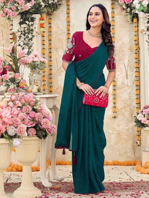 Vasthrlay Shimmer Georgette Lime Saree