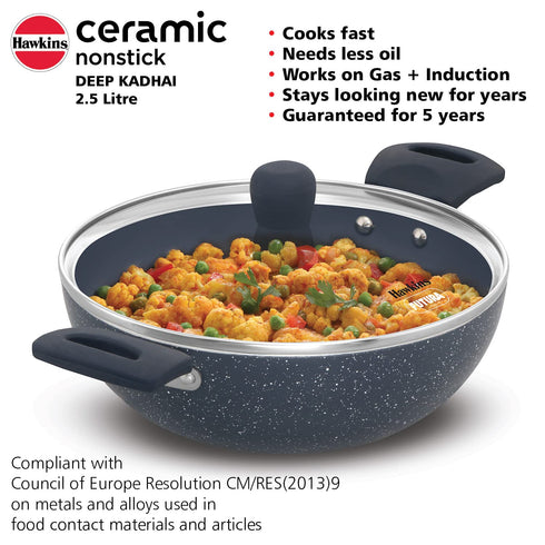 Hawkins Ceramic Nonstick 2.5 Litre Deep Kadhai