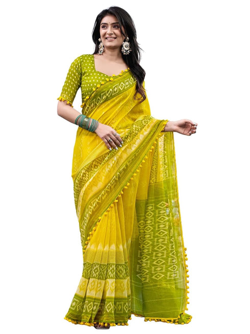 Vasthrlay Chanderi Printed Unstitched Yellow Saree