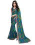 Vasthrlay Chiffon Tassels Unstitched Dark Green Saree
