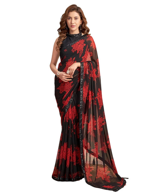 Vasthrlay Georgette Sequence Unstitched Black Saree