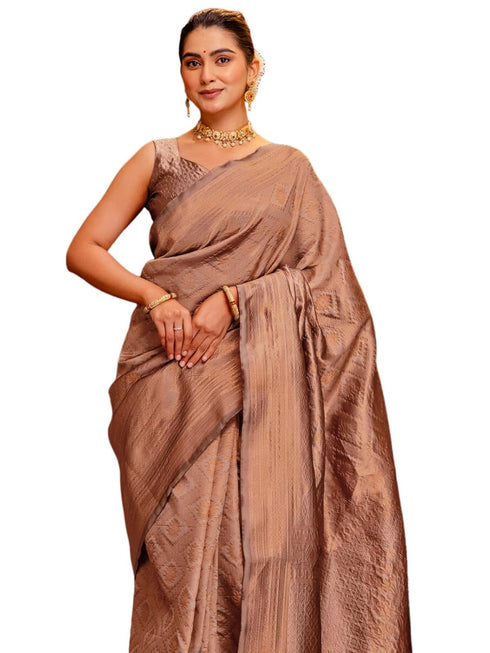 Vasthrlay Womens Kanjivaram Unstitched Dusty Pink Saree