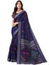 Vasthrlay Womens Printed Dark Blue Saree With Unstitched Blouse Piece