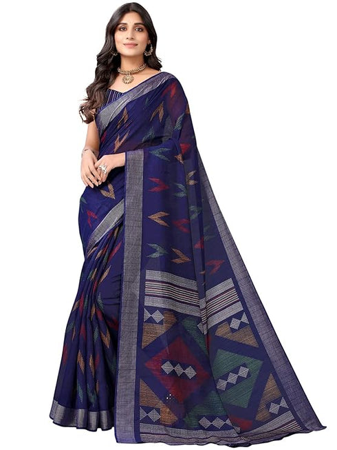 Siril Women'S Tassel & Printed Cotton Saree With Blouse