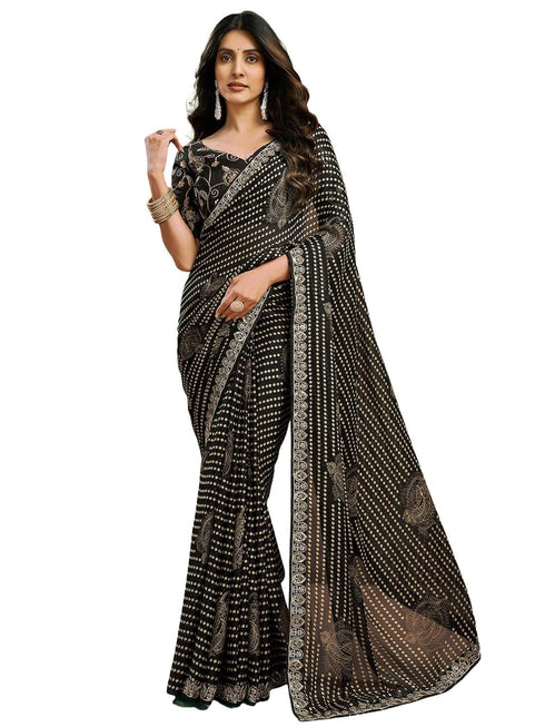 Vasthrlay Chiffon Bandhani Unstitched Black Saree