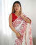 Vasthrlay Embroidery Scalloped Off White And Red Saree With Unstitched Blouse Piece