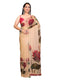 Vasthrlay Multicolour Leaf Print Organza Saree With Mustard Piping And Ruched Sleeveless Unstitched Blouse Piece
