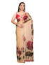 Vasthrlay Multicolour Leaf Print Organza Saree With Mustard Piping And Ruched Sleeveless Unstitched Blouse Piece