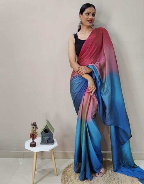 Vasthrlay Womens Chiffon Unstitched Blue Saree