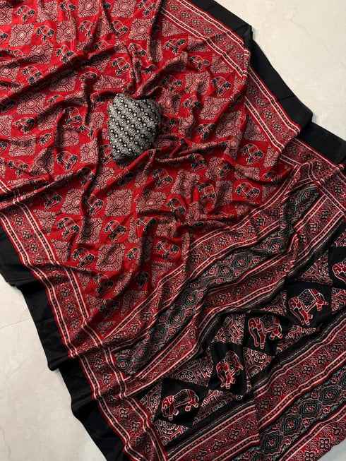 Vasthrlay Ajrakh Saree Crepe