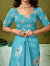 Vasthrlay Chanderi Printed Unstitched Sky Blue Saree