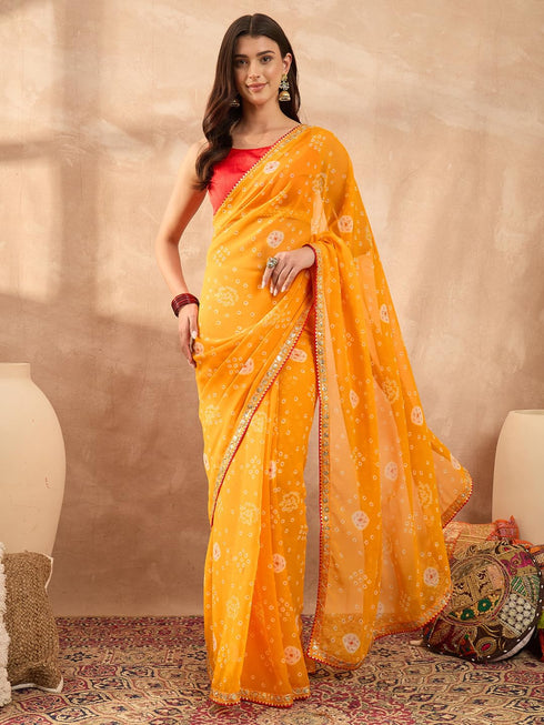 Vasthrlay Georgette Bandhani Embroidered Unstitched Ethnic Wear
