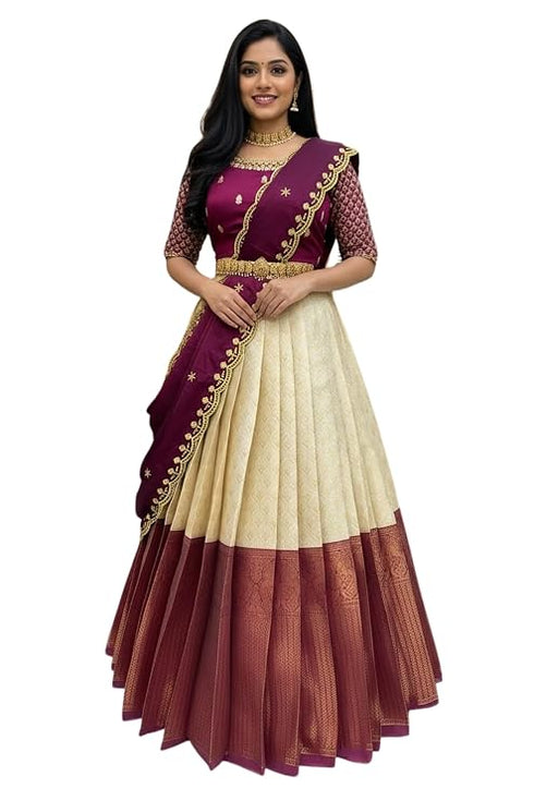 Vasthrlay Unstitch South Indian Half Saree Lehenga Choli For Women | Gt132