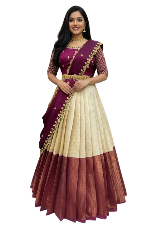 Vasthrlay Unstitch South Indian Half Saree Lehenga Choli For Women | Gt132
