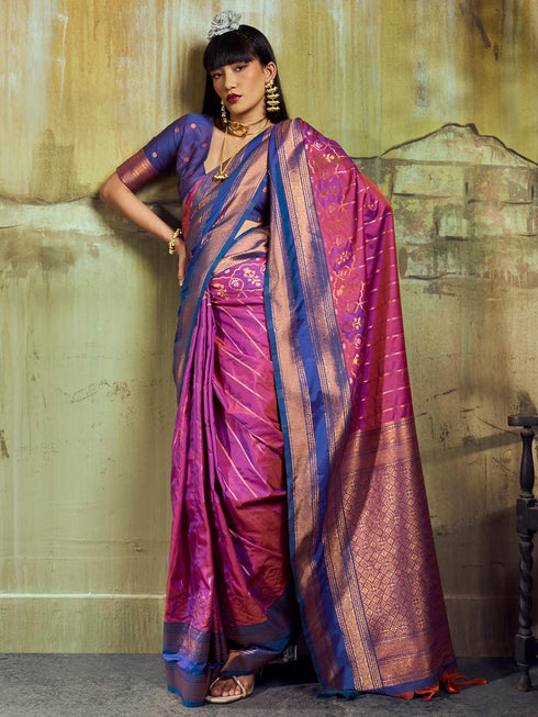 Vasthrlay Striped Tassels Unstitched Designer Ethnic Wear