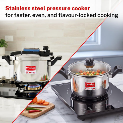Prestige 3Litre Stainless Steel Flip On Pressure Cooker with Glass Lid