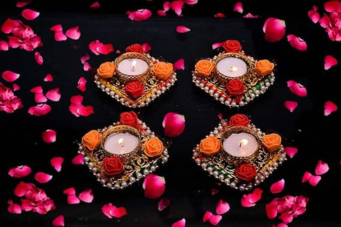 AC ANAND CRAFTS Unique Design Metallic Diya Tea Light Candle Holder for Home Office Decoration