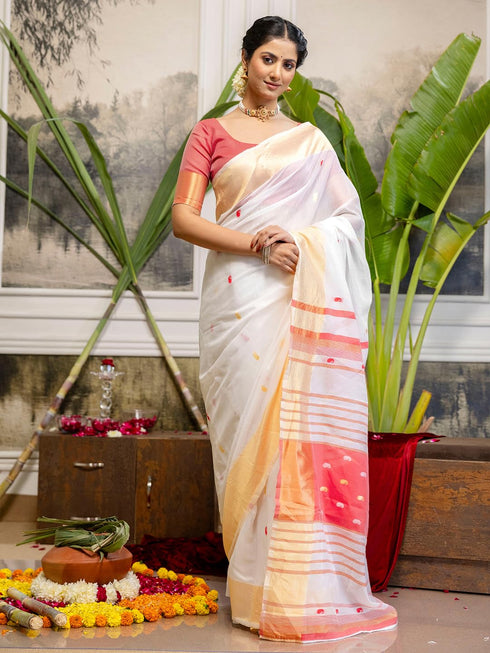 Vasthrlay Special Weaving Unstitched White Saree