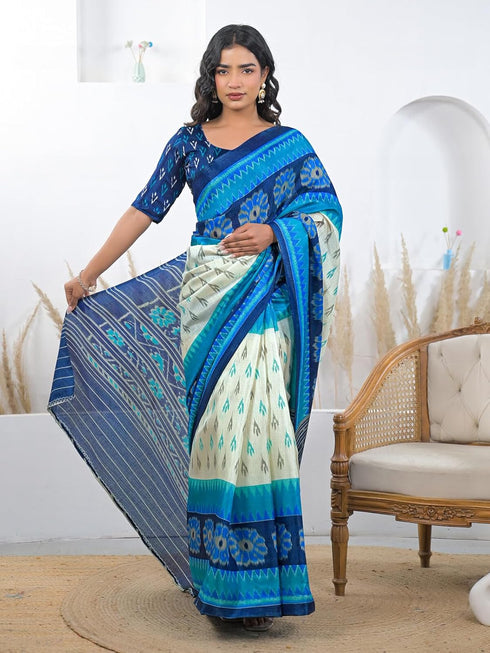 Vasthrlay Printed Tassels Unstitched Khaki Saree