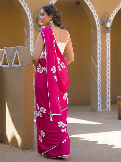 Vasthrlay Chinnon Printed Olive Saree