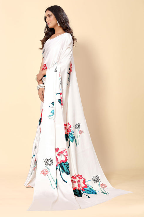 Vasthrlay White Unstitched Saree