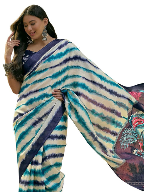 Vasthrlay Womens Printed Unstitched Beige Saree