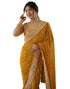 Vasthrlay Georgette Embroidery Mustard Yellow Saree With Unstitched Blouse Piece