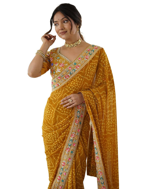 Vasthrlay Georgette Embroidery Unstitched Pink Saree