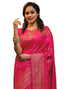 Vasthrlay Banarasi Kanjivaram Rani Pink Saree With Unstitched Blouse Piece