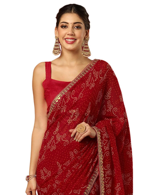 Vasthrlay Georgette Bandhani Unstitched Rani Pink Saree